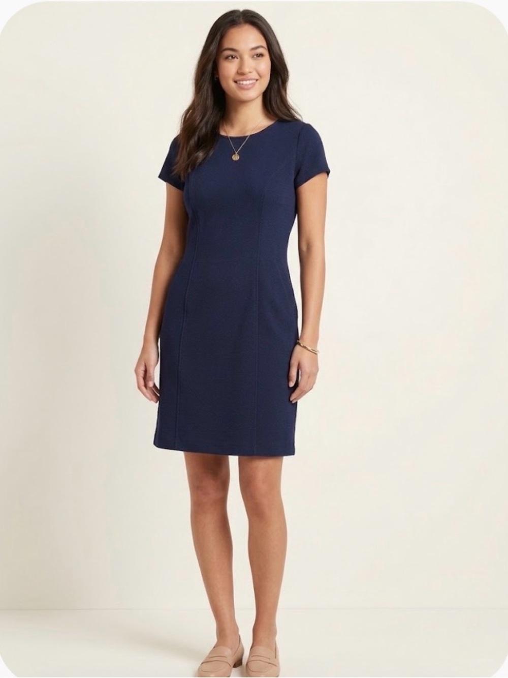 Dana Buchman Navy Short-Sleeve Sheath Dress